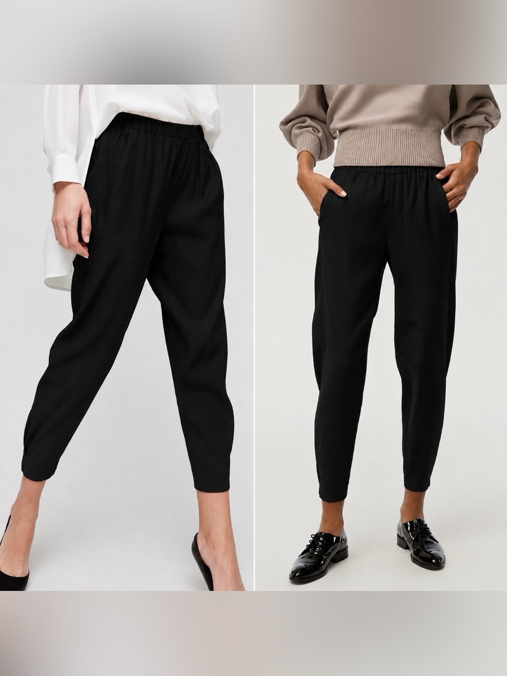 Babaton Dexter Black Elastic-Waist Cropped Tapered Tuxedo Pants